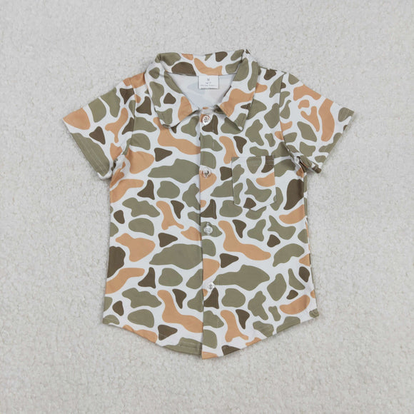 BT1312 baby boys camo button short sleeve shirt top