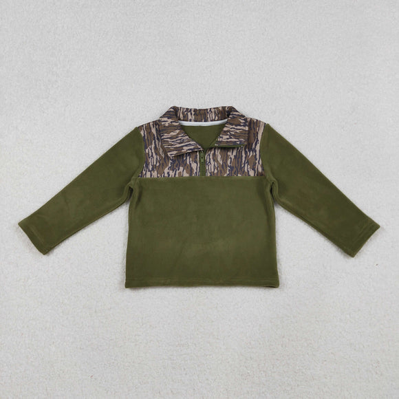 BT1317 baby boys green camo long sleeve pullover top