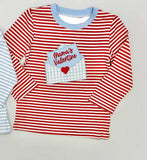 11.15 Pre-order BT1574 baby boys Embroidered Valentine's letter red stripe  top