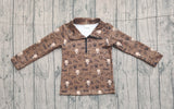11.18 Pre-order BT1597 baby boys cow brown long sleeve zipper pullover