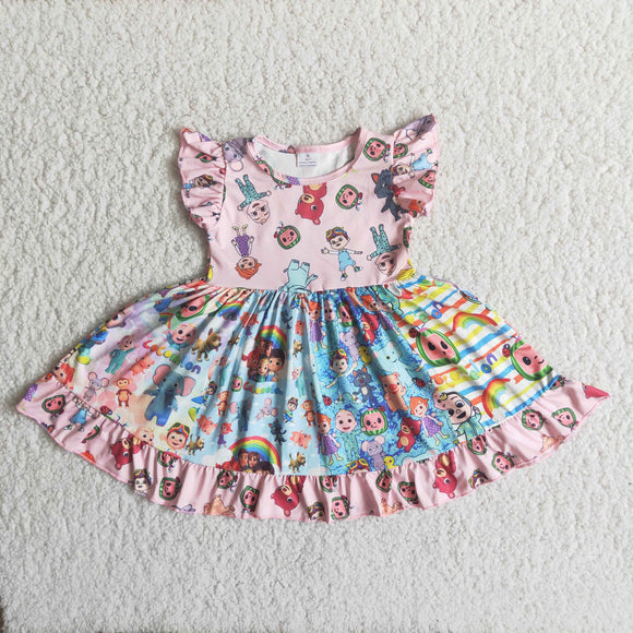 summer cartoon pink  print dress