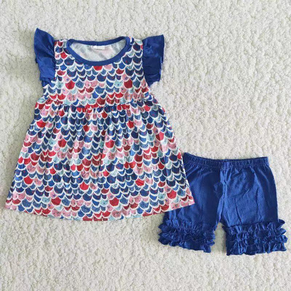 C9-1  blue Fish scale Girl's Summer outfits