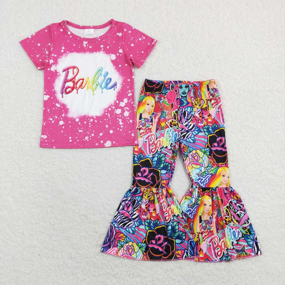 GSPO1282---  pink cartoon short sleeve girls outfits