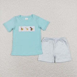 BSSO0414--summer Easter rabbit green embroidery boy outfits