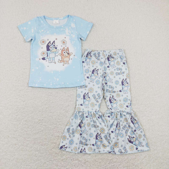 GSPO1336--dog blue short sleeve girls outfits