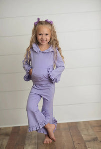 moq 3 custom style purple cotton girls hoodies set