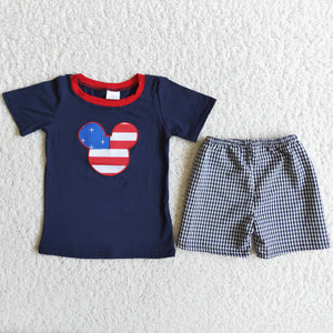 D9-16 mouse embroidery boy's  print Summer outfits