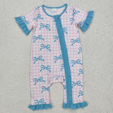 SR2026 pink plaid blue bow zipper sleeper