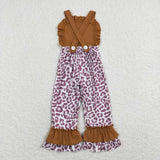 SR0965--Sleeveless brown leopard baby girls jumpsuit