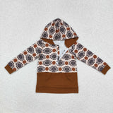 BT0908 long sleeve Western Aztec brown zipper pullover