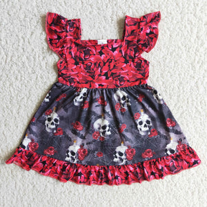 Halloween skull and rose print dress