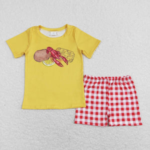 BSSO0438- Crayfish lemon potatoes yellow short sleeve shirt and red shorts boy outfits