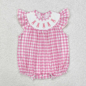 SR2215  baby smocked Easter bubby pink plaid bubble