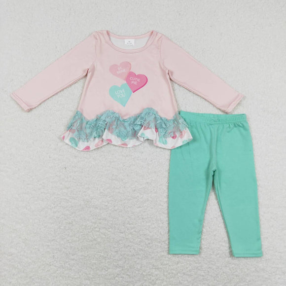 GLP1132-- Valentine's Day pink long sleeve shirt pants girls outfits