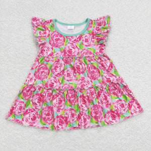 GT0475---Flutter sleeves pink floral baby girls shirt