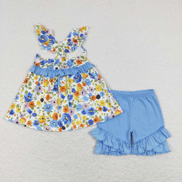 GSSO0494-- flower blue girls outfits