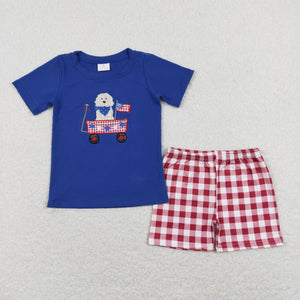 BSSO0423--4th of July dog blue embroidery boy outfits