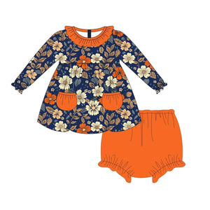 GBO0417 fall floral cotton orange bummies baby girls clothing