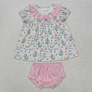 GBO0449 toddler girl clothes pink floral girl summer bummies set