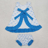 GBO0450  toddler girl clothes blue floral girl summer bummies set-