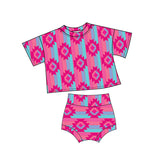 Pre-order GBO0457 Girls rose short sleeve stripe geometry outfits(Deadline Jan.10)