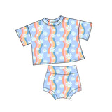 Pre-order GBO0458 Girls snow short sleeve stripe blue outfits(Deadline Jan.10)