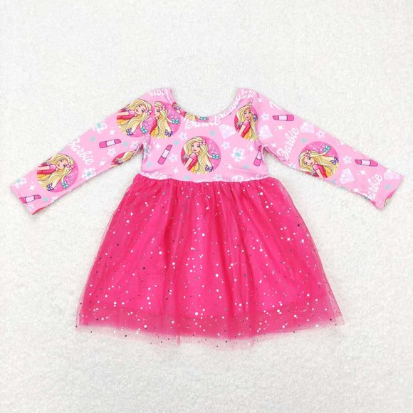 GLD0494--long sleeve pink girls dress