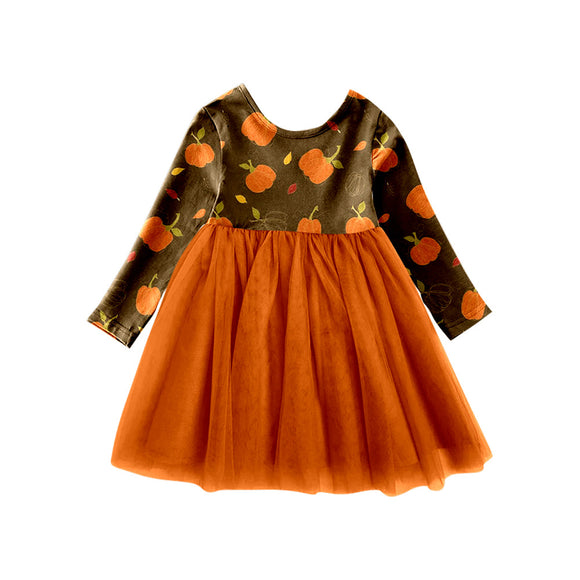 Deadline May 16 pre order Long sleeves pumpkin girls fall tulle dresses