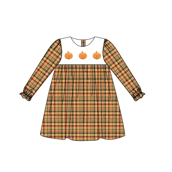 GLD0517 pre order long sleeves pumpkin plaid girls dresses