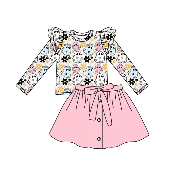 Pre-order GLD0592 Fall floral long sleeve pink girls outfits