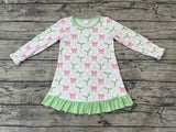 GLD0656 pre order long sleeve Christmas bow green girls dress