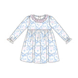 Pre-order GLD0693 Girls blue bows Dress