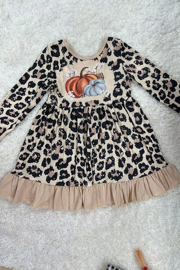 Pre-order GLD0698 Girls leopard pumpkin Dress ( Deadline August 2 )