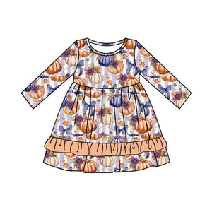 Pre-order GLD0729 baby Girls bows pumpkin Dress ( Deadline August 9 )