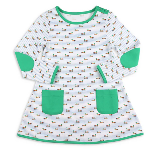 GLD0768 pre order long sleeve mallard duck grenn  girls dress