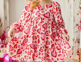 GLD0873 pre order long sleeve Valentine's pink leopard dress