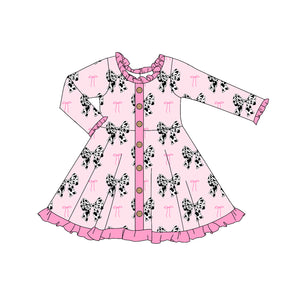 GLD0912 pre order long sleeve bow pink dress