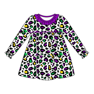 GLD0949 pre order long sleeve leopard purple dress