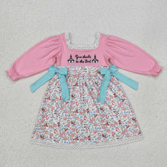 GLD0967 embroidery floral pink girls dress