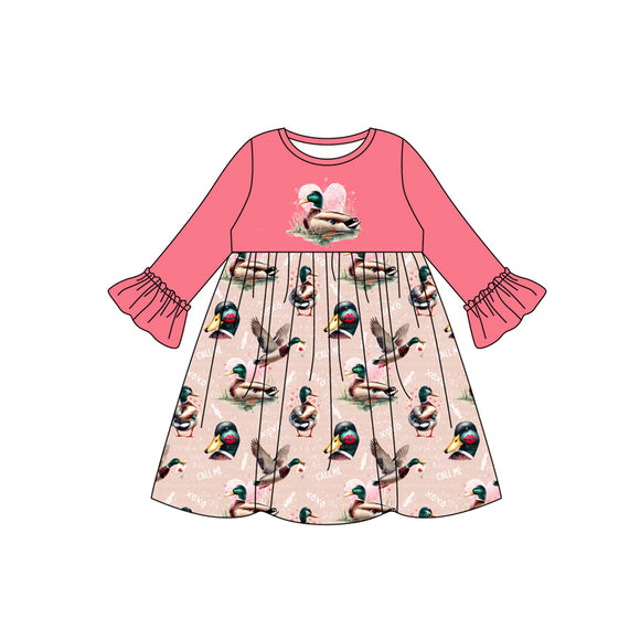 GLD0971 pre order Vslentine's day mallard ducks pink girls dress