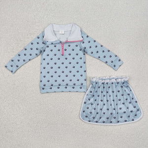 GLD0972 baby girl clothes blue flower toddler girl fall outfit