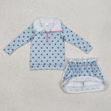 GLD0972 baby girl clothes blue flower toddler girl fall outfit