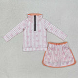 GLD1004 Girls pink stripe bow milk silk long shirt skirt outfits