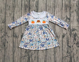GLD1071 baby girls Halloween embroidered Pumpkin blue flower dress