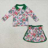 GLD1075 Baby girls green flower skirt outfits