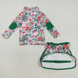 GLD1075 Baby girls green flower skirt outfits