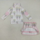 GLD1078 Baby girls yellow flower skirt pink outfits