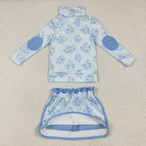 GLD1097 Baby girls blue flower zipper skirt outfits yoga