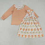 GLD1110 girls orange long sleeve pocket bow dress Outfits