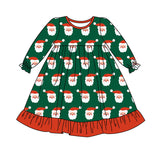 Pre-order GLD1140 girls Christmas Santa Claus green red floral Dress ( Deadline July.6）